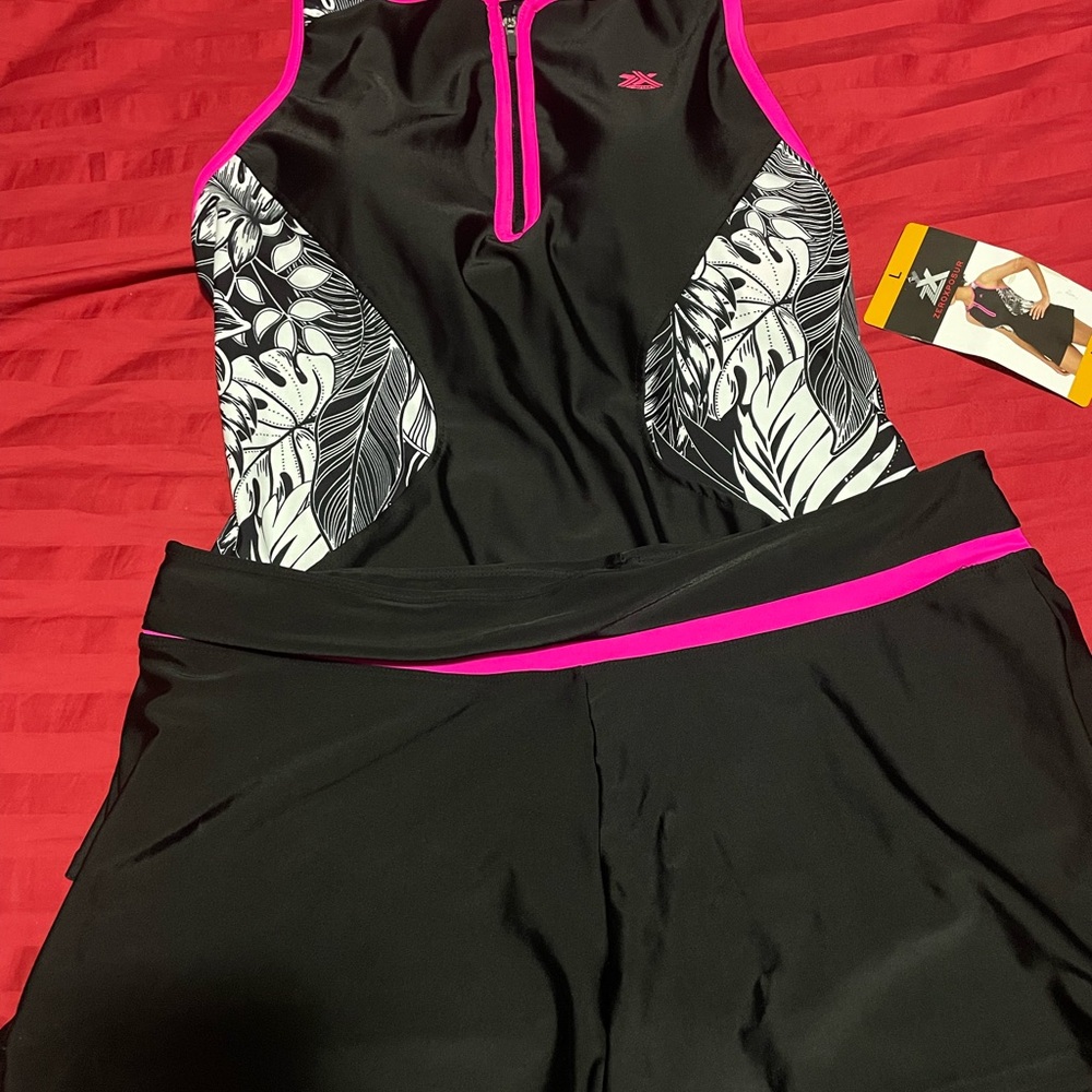 ZeroXposur Black and Pink two Piece Swimsuit with Sporty Accents